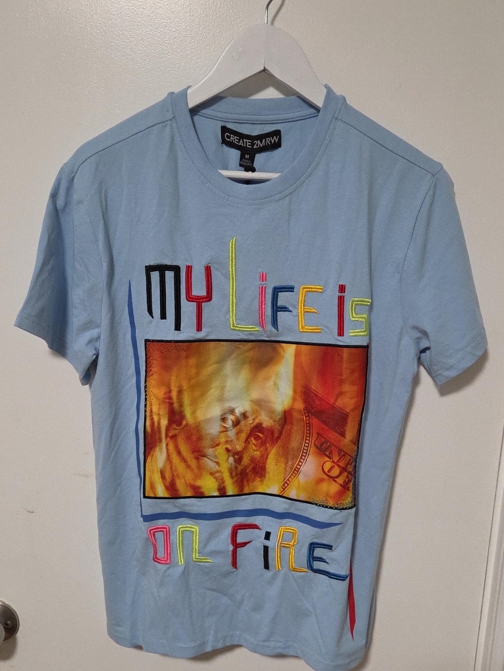 Create 2MRW Mens Black " MY LIFE IS ON FIRE Short Sleeve T-Shirt Size M